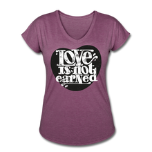 Load image into Gallery viewer, Love is Not Earned | Women&#39;s V-Neck T-Shirt | Agape Flashcards - heather plum