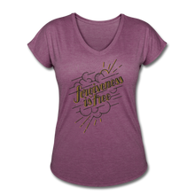 Load image into Gallery viewer, Forgiveness is Free | Women&#39;s V-Neck T-Shirt | Agape Flashcards - heather plum