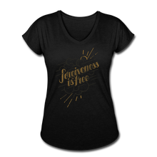 Load image into Gallery viewer, Forgiveness is Free | Women&#39;s V-Neck T-Shirt | Agape Flashcards - black