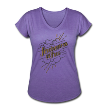 Load image into Gallery viewer, Forgiveness is Free | Women&#39;s V-Neck T-Shirt | Agape Flashcards - purple heather