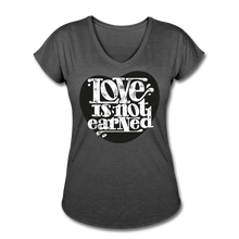 Load image into Gallery viewer, Love is Not Earned | Women&#39;s V-Neck T-Shirt | Agape Flashcards - deep heather