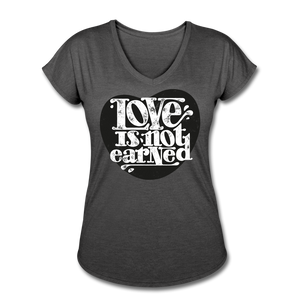 Love is Not Earned | Women's V-Neck T-Shirt | Agape Flashcards - deep heather