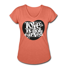 Load image into Gallery viewer, Love is Not Earned | Women&#39;s V-Neck T-Shirt | Agape Flashcards - heather bronze