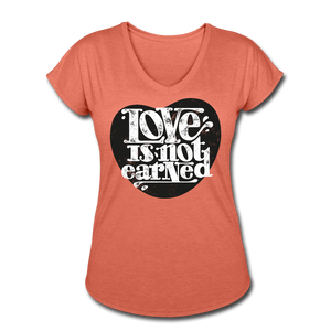 Love is Not Earned | Women's V-Neck T-Shirt | Agape Flashcards - heather bronze