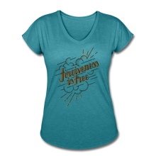Load image into Gallery viewer, Forgiveness is Free | Women&#39;s V-Neck T-Shirt | Agape Flashcards - heather turquoise