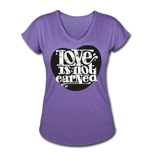 Love is Not Earned | Women's V-Neck T-Shirt | Agape Flashcards - purple heather