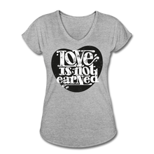 Load image into Gallery viewer, Love is Not Earned | Women&#39;s V-Neck T-Shirt | Agape Flashcards - heather gray