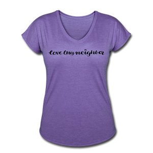 Love Thy Neighbor | Women's V-Neck T-Shirt | Agape Flashcards - purple heather