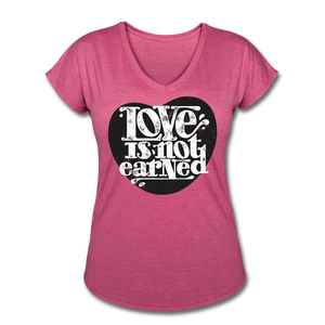 Love is Not Earned | Women's V-Neck T-Shirt | Agape Flashcards - heather raspberry