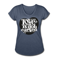 Load image into Gallery viewer, Love is Not Earned | Women&#39;s V-Neck T-Shirt | Agape Flashcards - navy heather