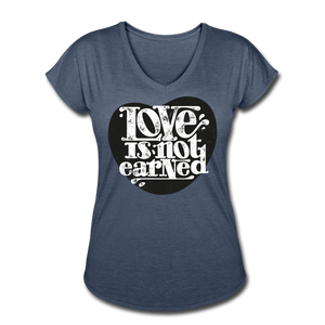 Love is Not Earned | Women's V-Neck T-Shirt | Agape Flashcards - navy heather