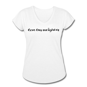 Love Thy Neighbor | Women's V-Neck T-Shirt | Agape Flashcards - white