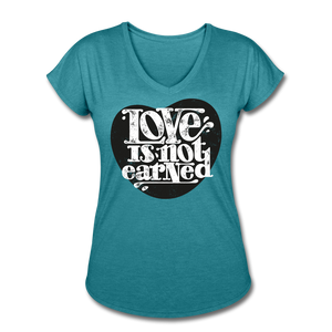 Love is Not Earned | Women's V-Neck T-Shirt | Agape Flashcards - heather turquoise