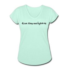 Load image into Gallery viewer, Love Thy Neighbor | Women&#39;s V-Neck T-Shirt | Agape Flashcards - mint