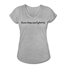 Load image into Gallery viewer, Love Thy Neighbor | Women&#39;s V-Neck T-Shirt | Agape Flashcards - heather gray