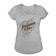 Load image into Gallery viewer, Forgiveness is Free | Women&#39;s V-Neck T-Shirt | Agape Flashcards - heather gray