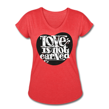 Load image into Gallery viewer, Love is Not Earned | Women&#39;s V-Neck T-Shirt | Agape Flashcards - heather red